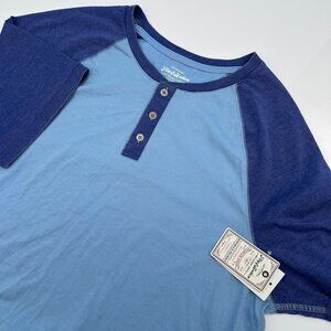 Flag & Anthem Men’s Short Sleeve Raglan Henley Tee Shirt Size Medium 2 Tone Blue